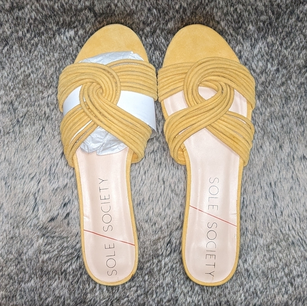 Sole Society Dahlia Suede Knotted Slide Sandal Spicy Mustard Women's 9.5 - Picture 6 of 8